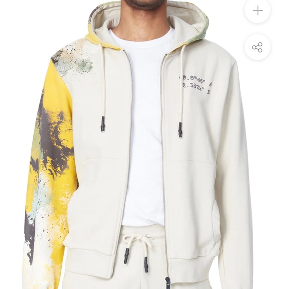 ELEVEN PARIS KNIT ABSTRACT AOP ZIP FRONT HOODIE (OATMEAL) - Picture 1 of 6